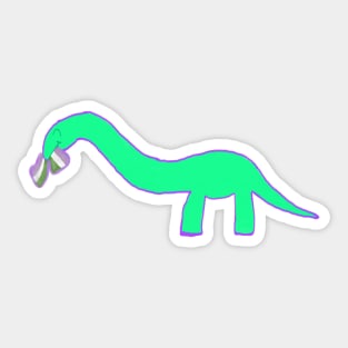 Long neck Dino with gender queer pride Sticker